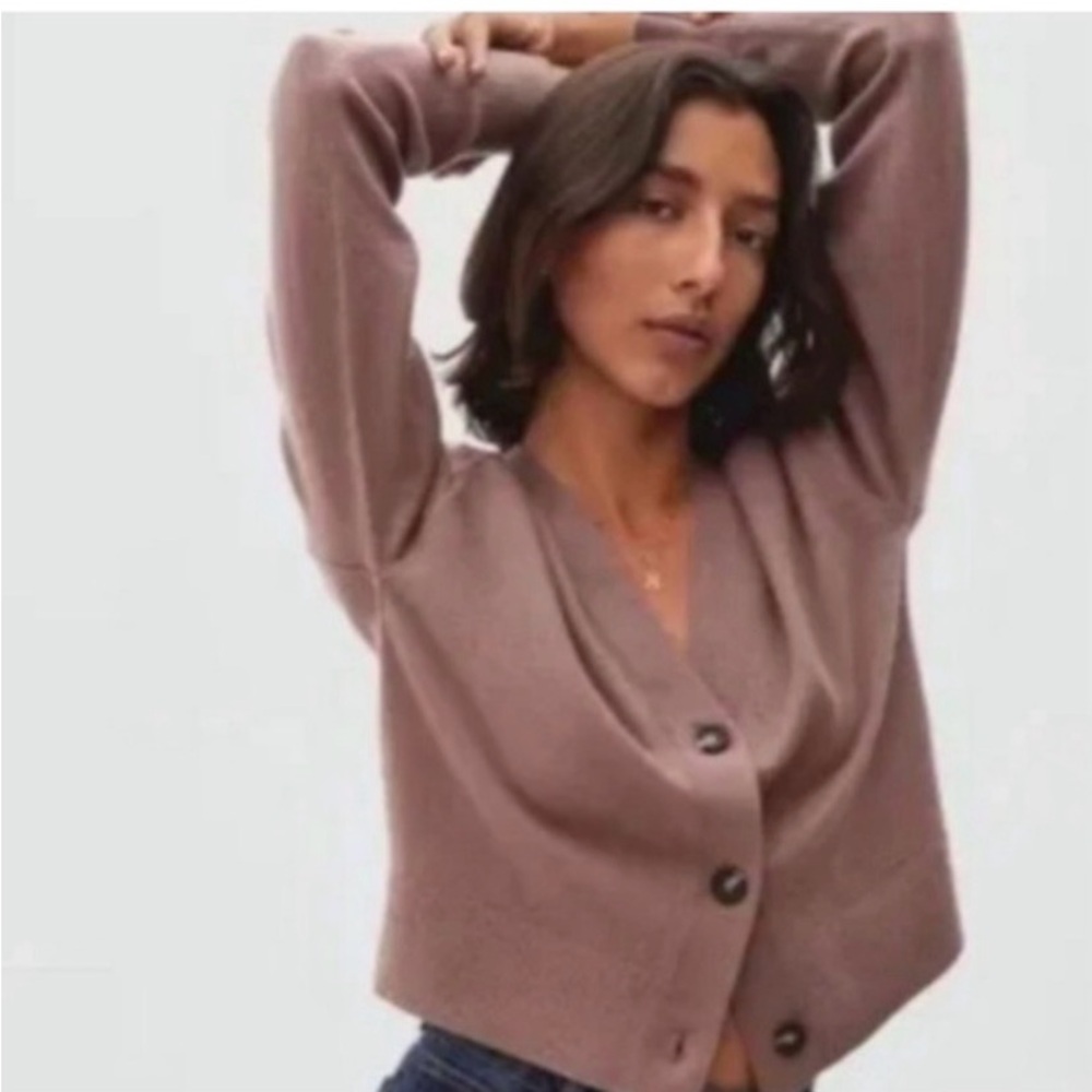 Everlane Cashmere Cropped Cardigan  Taupe Button Front Women’s Small